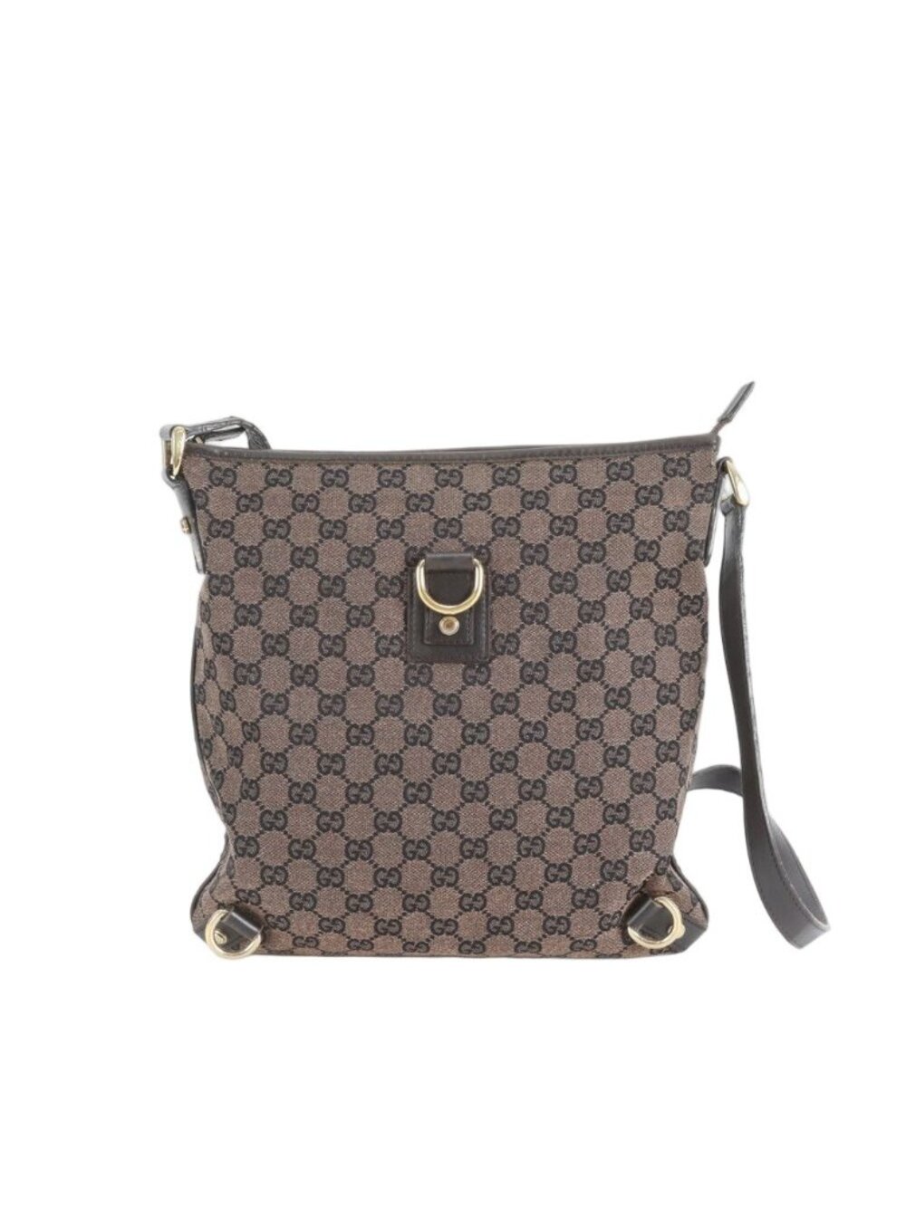 Gucci GG Canvas Abbey Leather Shoulder Bag Crossbody Hand Brown